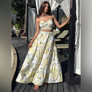 Shein Floral 2-Piece Crop Top & Maxi Skirt - Size Large